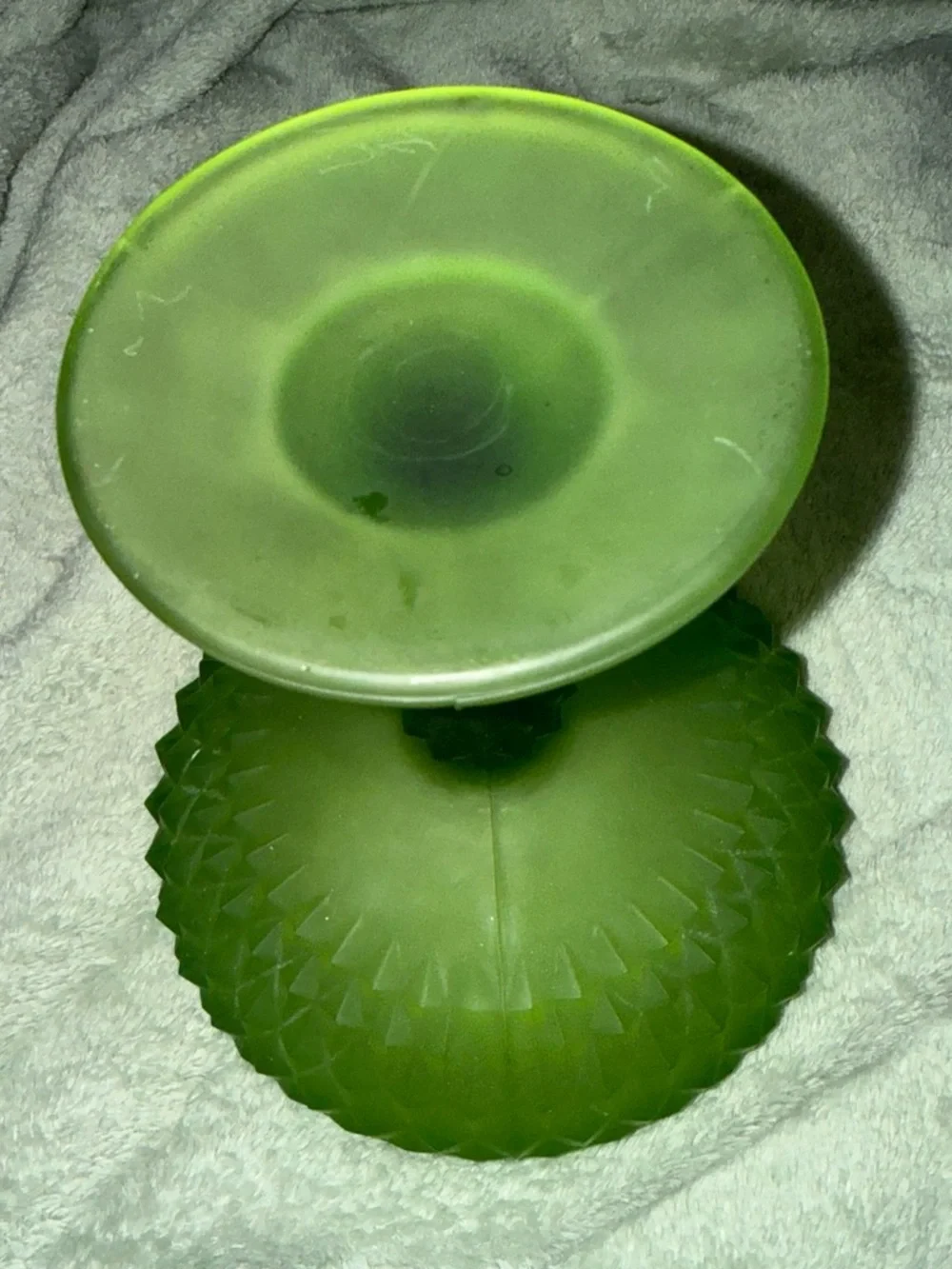 Green Frosted Glass Compote Bowl